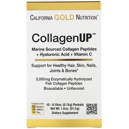 California Gold Nutrition, CollagenUp, Colágeno Marinho Hidrolisado + Ácido Hialurônico + Vitamina C, Sem sabor, 10 Pacotes, 5,15 g (0,18 oz) Cada