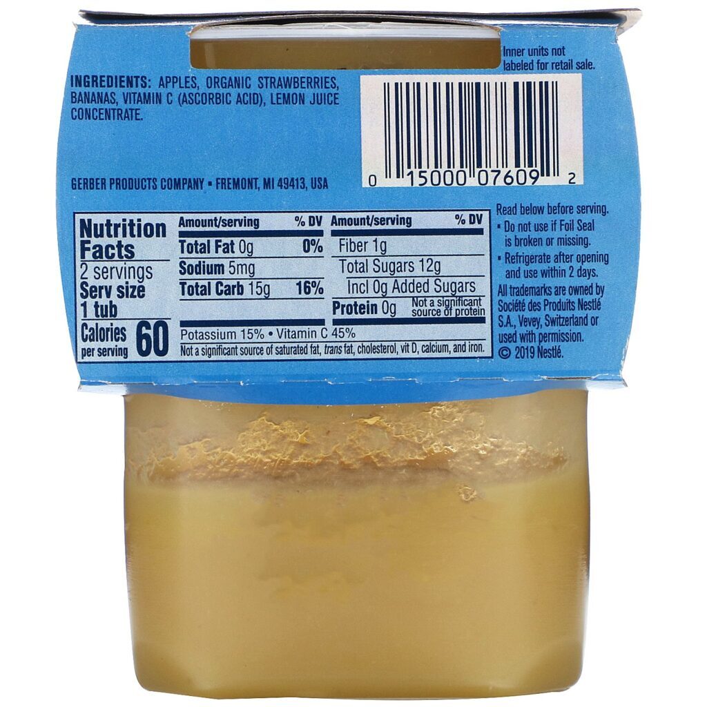 Gerber, Apple, Strawberry, Banana, 2 Packs, 4 oz (113 g) Each - Imagem 2