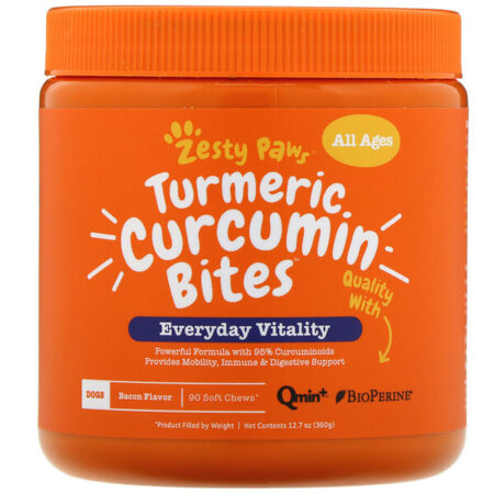 Zesty Paws, Turmeric Curcumin Bites for Dogs, Bacon Flavor, 90 Gomas Mastigáveis