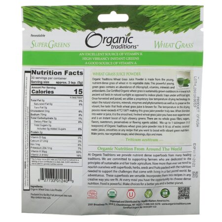 Organic Traditions, Wheat Grass Juice Powder, 5.3 oz (150 g) - Image 2