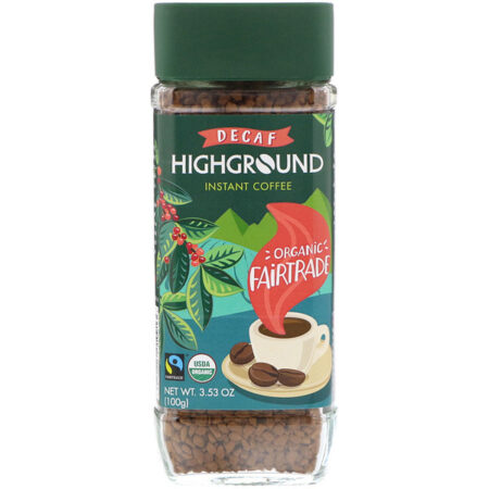 Highground Coffee, Café Instantâneo Orgânico, Médio, Descafeinado, 100 g