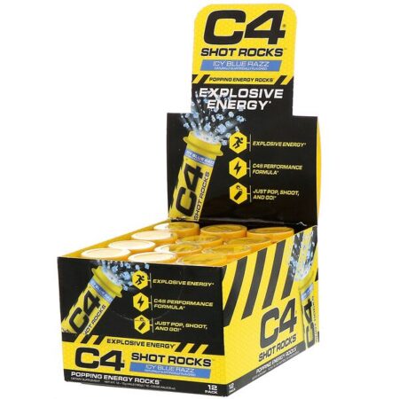 Cellucor, C4 Shot Rocks, Azul Provocante Gelado, 12 Frascos, 0,5 oz Cada