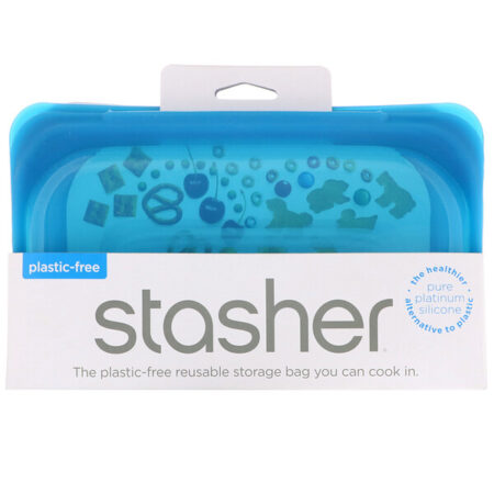 Stasher, Embalagem Reutilizável de Silicone para Alimentos, Tamanho Lanche Pequeno, Azul, 293,5 ml (9,9 fl oz)