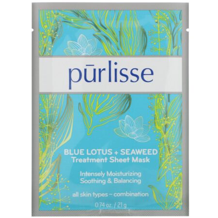 Purlisse, Blue Lotus + Seaweed, Treatment Sheet Mask, 6 Masks, 0.74 oz (21 g) Each - Image 3