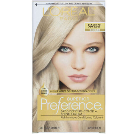 L'Oreal, Superior Preference, Sistema Fade-Defying Color + Shine, Cooler. Light Ash Blonde 9A, 1 Aplicação