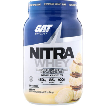 GAT, Nitra Whey, Testosterone Support Shake, Vanilla Ice Cream, 1.91 lb (866.4 g)