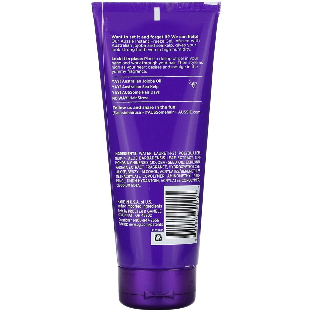 Aussie, Instant Freeze Gel, with Australian Jojoba Oil & Sea Kelp, Maximum Hold, 7 oz (198 g) - Imagem 2