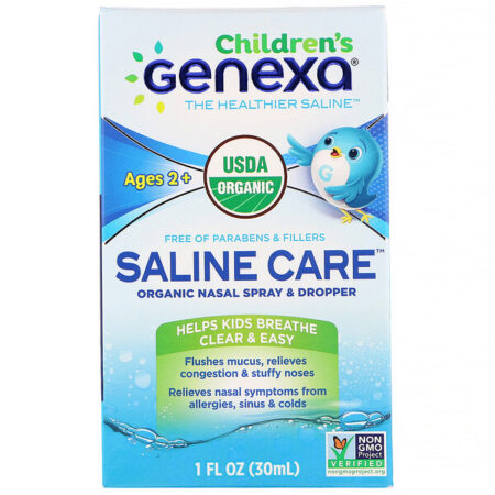 Genexa, Children's Saline Care, Spray Nasal Orgânico e Conta-Gotas, Acima de 2 Anos, 30 ml (1 fl oz)