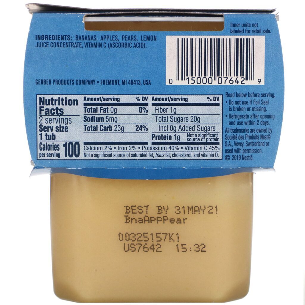 Gerber, Banana, Apple, Pear, 2 Packs, 4 oz (113 g) Each - Imagem 2