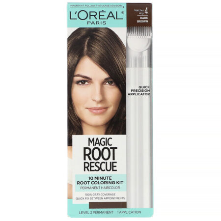 L'Oreal, Magic Root Rescue, kit de coloração da raiz em 10 minutos, 4 Dark Brown, 1 aplicação