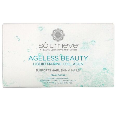 Solumeve, Ageless Beauty, Colágeno Marinho Líquido, Sabor Pêssego, 10 Frascos, 50 ml (1,69 fl oz) Cada