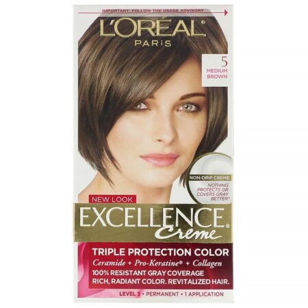 L'Oreal, Excellence Creme, coloração com tripla proteção, 5 Medium Brown, 1 aplicação