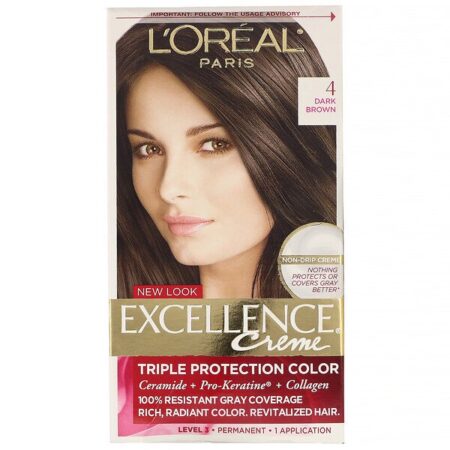 L'Oreal, Excellence Creme, coloração com tripla proteção, 4 Dark Brown, 1 aplicação