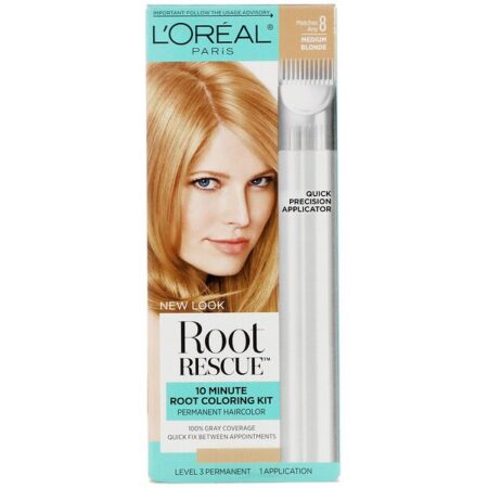 L'Oreal, Root Rescue, kit de coloração da raiz em 10 minutos, 8 loiro médio, 1 aplicação