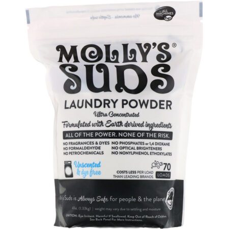 Molly's Suds, Detergente de Roupas em Pó, Ultraconcentrado, Sem Fragrância, 70 Lavagens, 1,33 kg