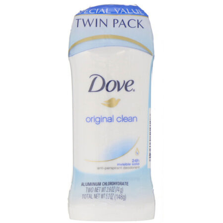 Dove, Desodorante sólido invisível, Original Clean, embalagem com 2, 74 g cada