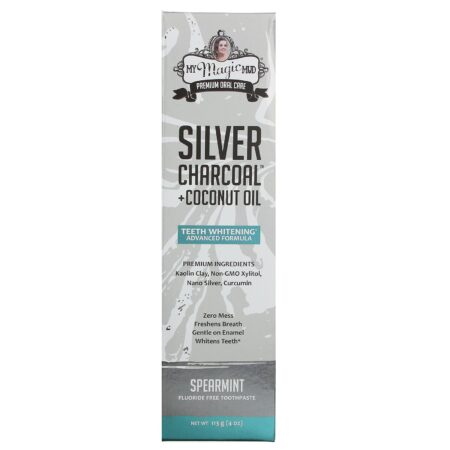 My Magic Mud, Silver Charcoal + Coconut Oil, Teeth Whitening, Fluoride-Free Toothpaste, Spearmint, 4 oz (113 g) - Image 2