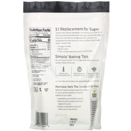 Madhava Natural Sweeteners, Clean & Simple, Simpla Zero Calorie, Allulose Sweetener, 12 oz (340 g) - Imagem 2