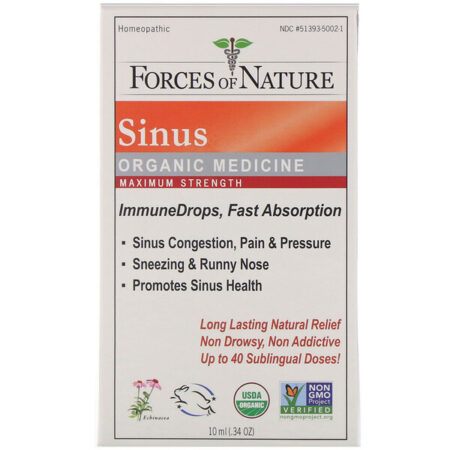 Forces of Nature, Sinus, Organic Medicine, ImmuneDrops, Maximum Strength, .34 oz (10 ml)