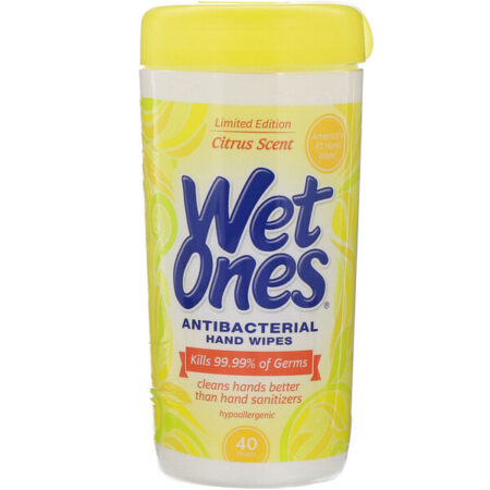 Wet Ones, Antibacterianos, Lenços úmidos para as mãos, Citrus Scent, 40 lenços