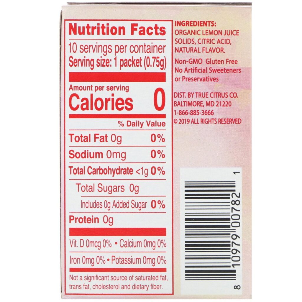 True Citrus, True Lemon, Fruit Infusion, Lemon Strawberry, 10 Packets, .26 oz (7.5 g) - Imagem 2