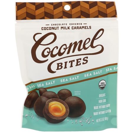 Cocomels, Orgânicos, Caramelos de Leite de Coco, Pedaços, Sal marinho, 3.5 oz (100 g)