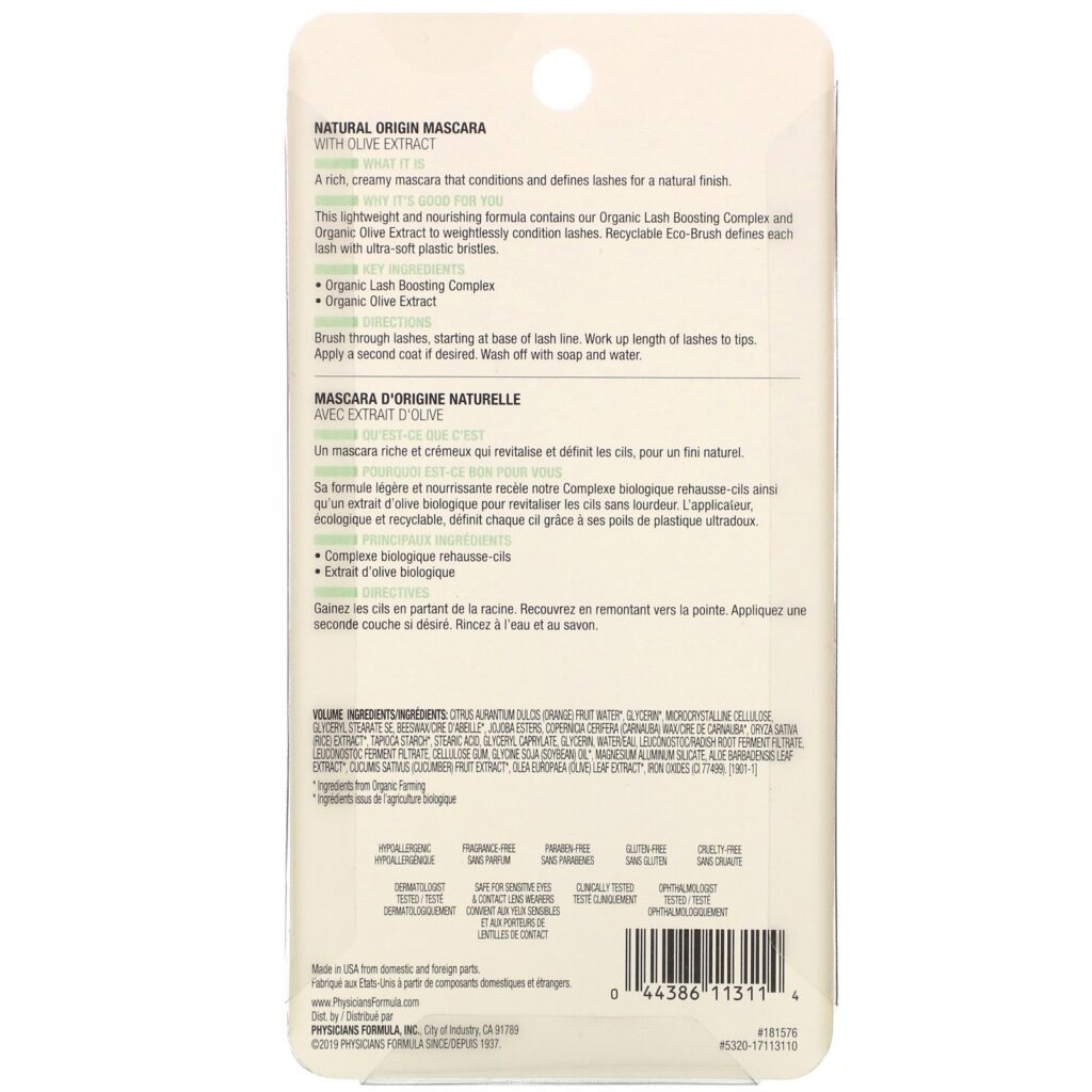 Physicians Formula, Organic Wear, Natural Origin Mascara, Black, 0.26 oz (7.5 g) - Imagem 3