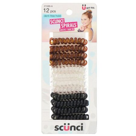 Scunci, Elástico em espiral amarrador de cabelo que não marca e pulseira, 12 peças