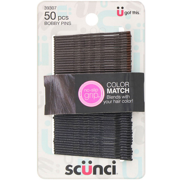 Scunci, Grampos Non Slip Grip, Color Match, pretos, 50 peças