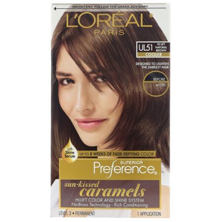 L'Oreal, Superior Preference, Sistema Hi-Lift Color + brilho, Cooler. Hi-Lift Natural Brown UL51, 1 Aplicação