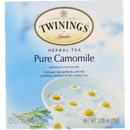 Twinings, Chá de Ervas, Camomila Pura, Sem Cafeína, 50 Saquinhos de Chá, 2,65 oz (75 g)