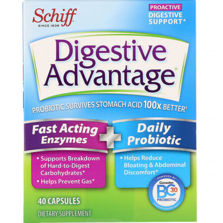 Schiff, Digestive Advantage, Enzimas de Ação Rápida + Probiótico Diário, 40 Cápsulas