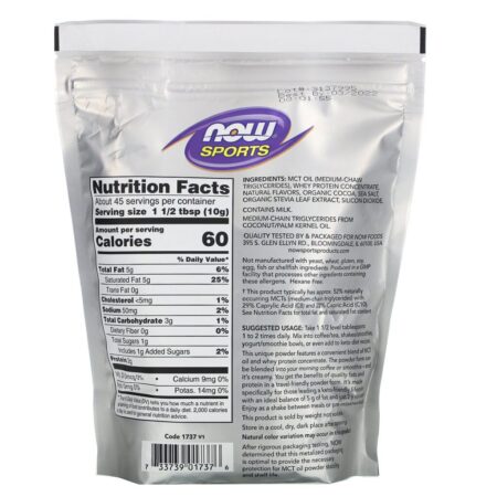 Now Foods, Sports, MCT Powder with Whey Protein, Chocolate Mocha, 1 lb (454 g) - Imagem 2