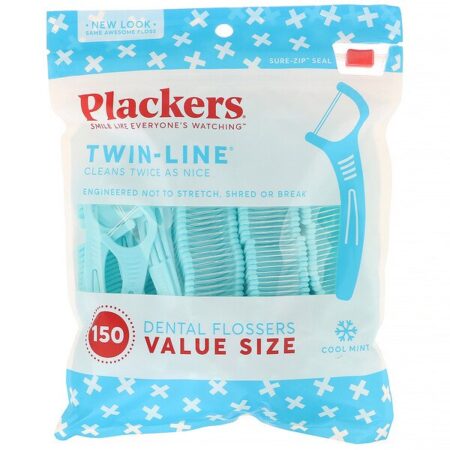 Plackers, Twin-Line, Limpador Dental, Tamanho do Valor, Menta Refrescante, 150 Unidades