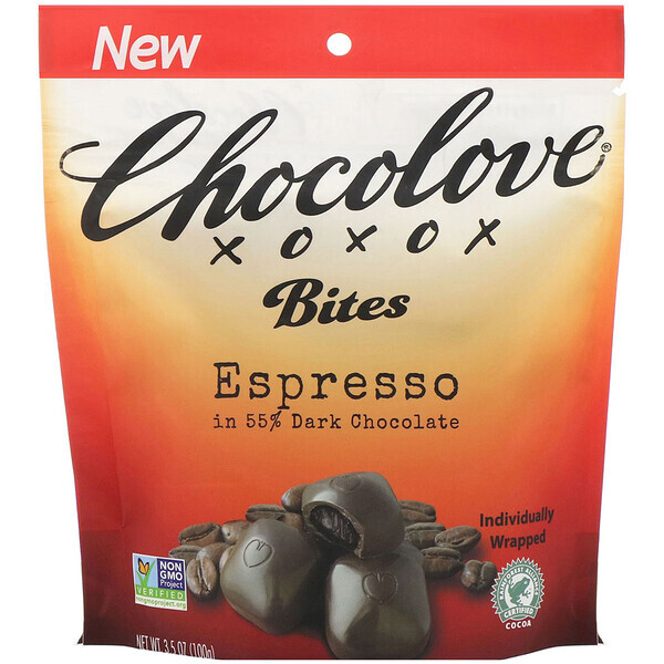 Chocolove, Bites, Espresso in 55% Dark Chocolate, 3.5 oz (100 g)