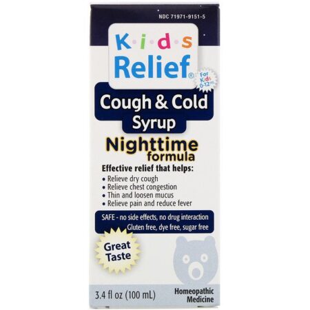 Homeolab USA, Kids Relief, Cough & Cold Syrup, Nighttime Formula, For Kids 0-12 Yrs, 3.4 fl oz (100 ml)