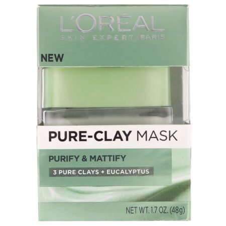 L'Oreal, Máscara de argila Pure-Clay, Purify & Mattify, 3 tipos de argila + eucalipto, 48 g - Image 2