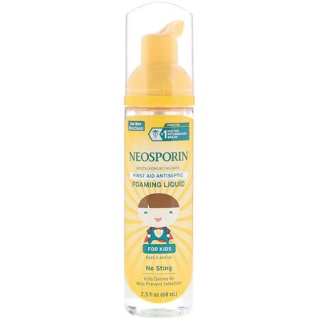 Neosporin, Líquido Antisséptico Espumante de Primeiros Socorros, Para Crianças, Acima de 2 anos, 2,3 fl oz (68 ml)