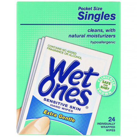 Wet Ones, Pele sensível, Lenços para as mãos, Extrassuave, 24 lenços embalados individualmente