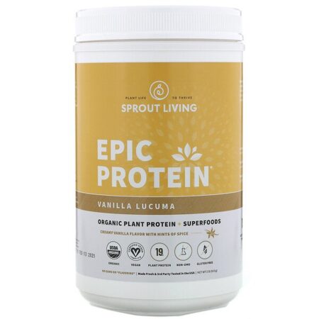 Sprout Living, Epic Protein, Organic Plant Protein + Superfoods, Baunilha Lúcuma, 910 g (2 lb)