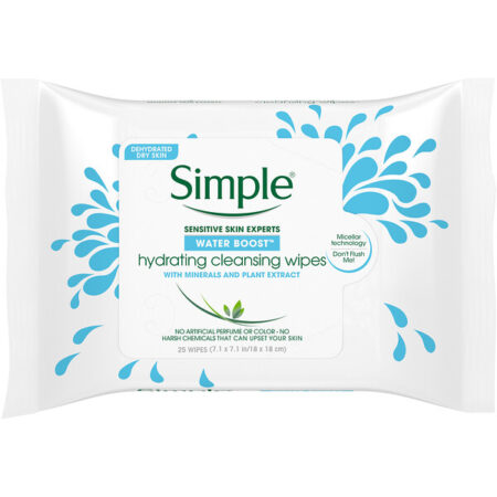 Simple Skincare, Toalhetes de limpeza hidratantes, 25 toalhetes