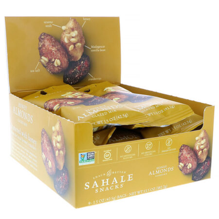 Sahale Snacks, Mistura Para Cobertura, Amêndoas e Mel, 9 Pacotes, 42,5 g (1,5 oz) Cada