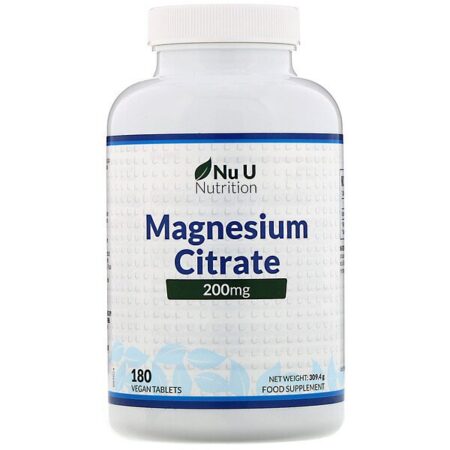 Nu U Nutrition, Citrato de Magnésio, 200 mg, 180 Comprimidos Veganos