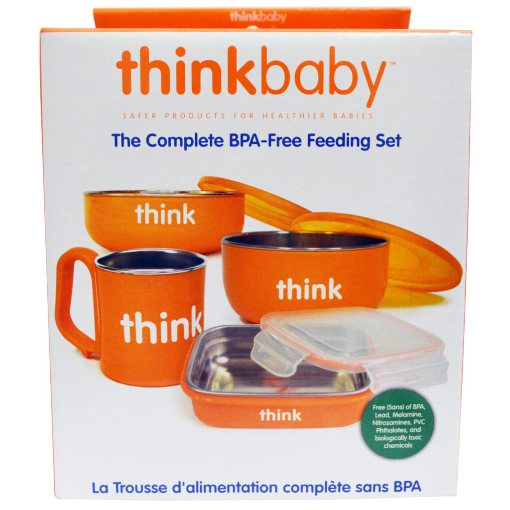 Think, Thinkbabi, O Conjunto de Alimentação Completamente Livre de BPA, Laranja, 1 Conjunto - Imagem 2