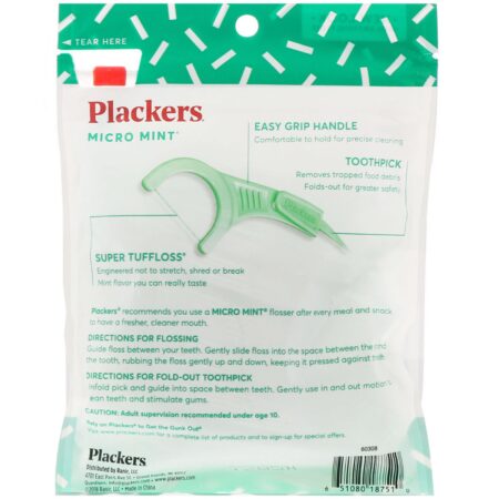 Plackers, Micro Mint, Limpador Dental, Hortelã, 75 Unidades - Image 2