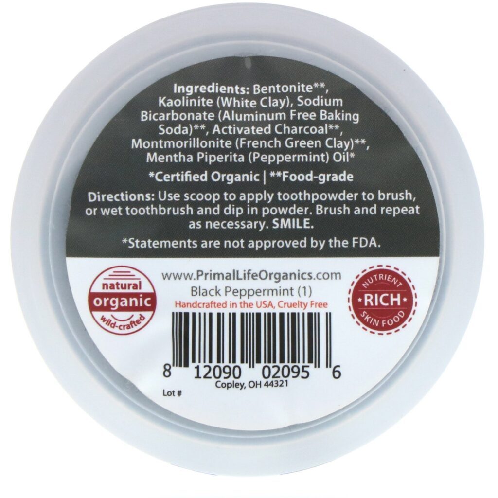 Primal Life Organics, Pó Dental Dirty Mouth, Hortelã Preta, 28 g - Imagem 2