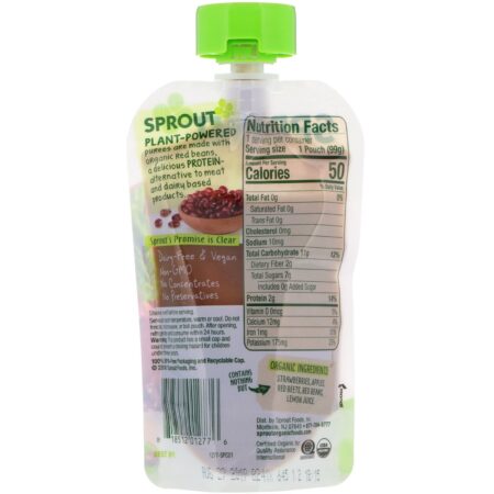 Sprout Organic, Comida para Bebê, Fase 2, Morango, Maça, Beterraba, Feijões Vermelhos, 3,5 oz (99 g) - Image 2