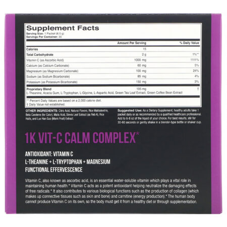 1Kvit-C, Vitamina C, Calma, Mistura Efervescente para Bebida, Sabor Natural de Laranja, 1.000 mg, 30 Envelopes, 6,50 g (0,23 oz) Cada - Image 2