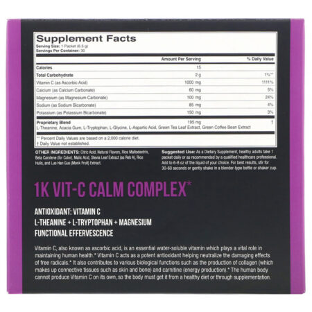 1Kvit-C, Vitamina C, Calma, Mistura Efervescente para Bebida, Sabor Natural de Laranja, 1.000 mg, 30 Envelopes, 6,50 g (0,23 oz) Cada - Imagem 2