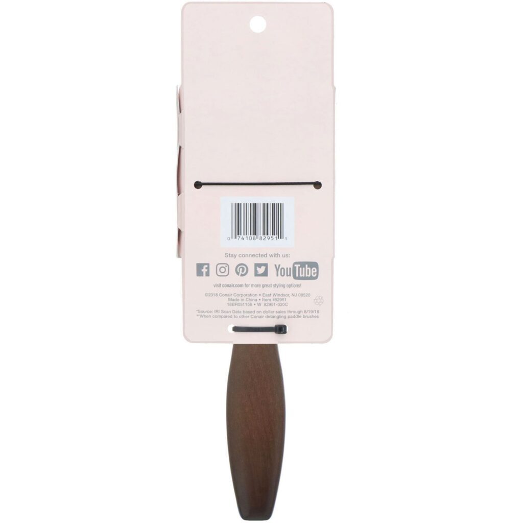 Conair, Desembaraço profissional, cabelo normal e volumoso, escova de cabelo de madeira com almofada, 1 escova - Imagem 3